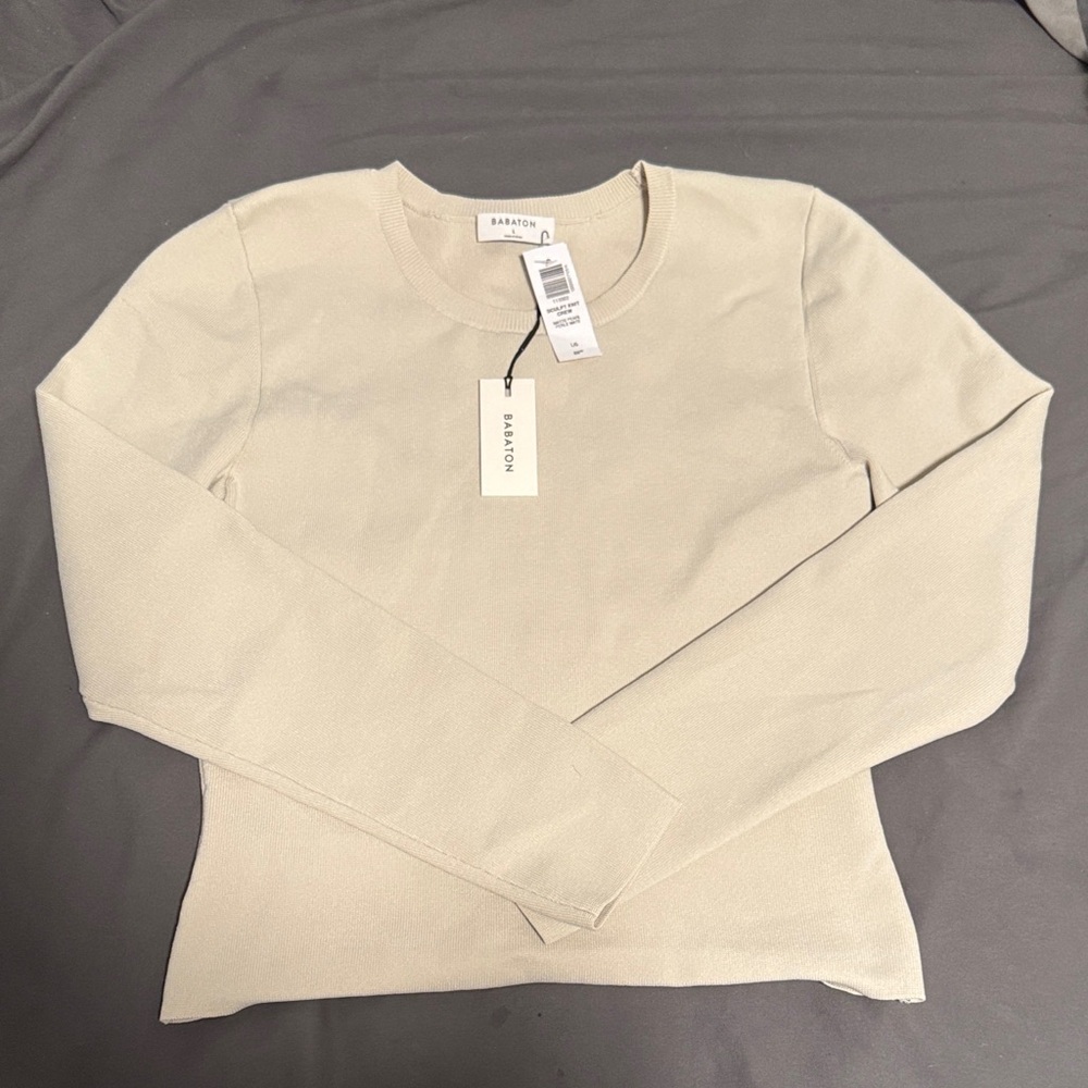 Aritzia Babaton Beige Sculpt Knit Crew Sweater